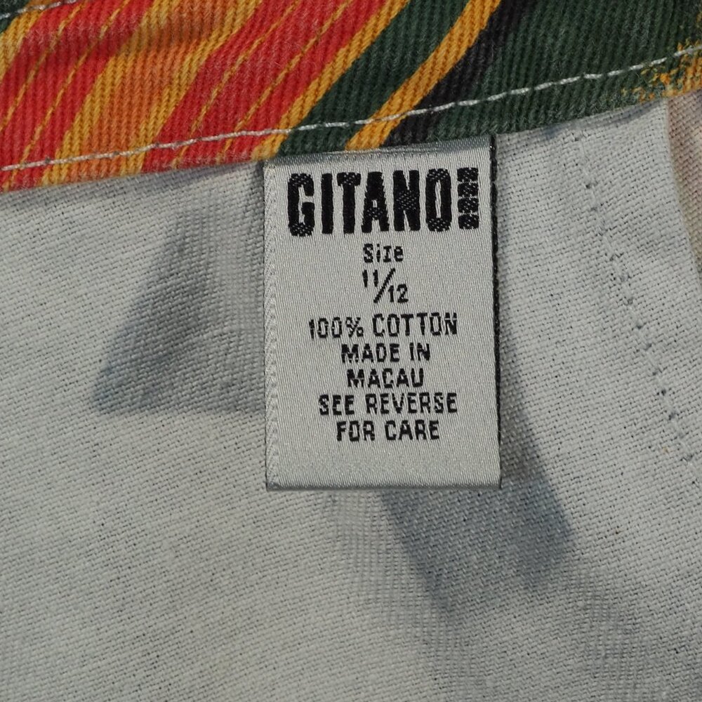 Vintage Gitano Skirt Women 11 12 Green Blue Stripe Wrap Raw Edge Hippie Retro - Picture 3 of 10